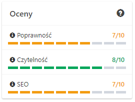 Oceny trzech elementów: poprawności tekstu, jego czytelności (zrozumiałości) i dostosowania pod SEO.
