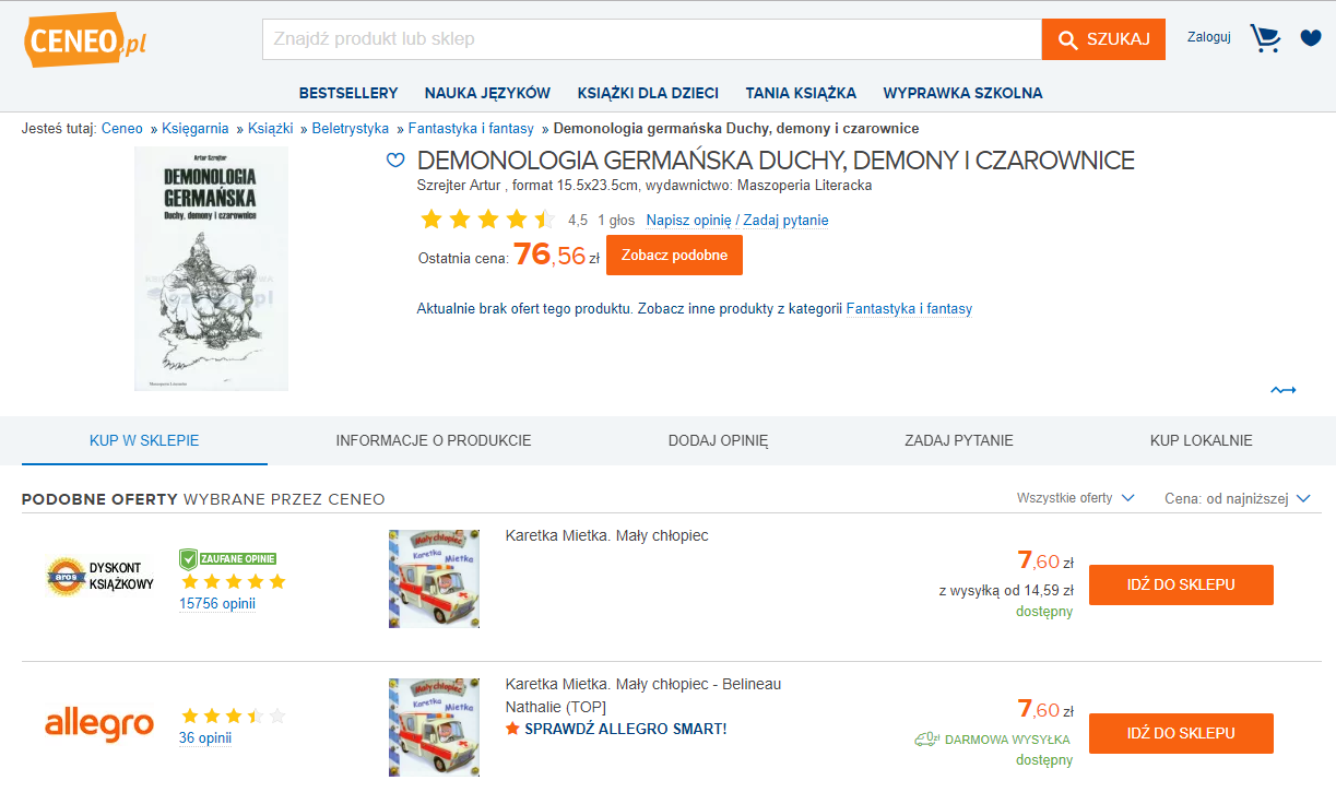 Niedostępne produkty w Ceneo