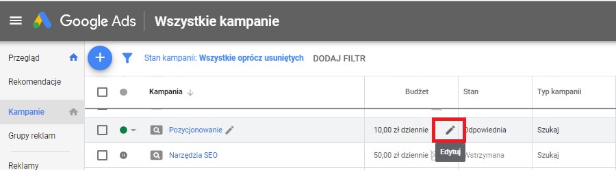 Ustalenie budżetu kampanii w Google Ads
