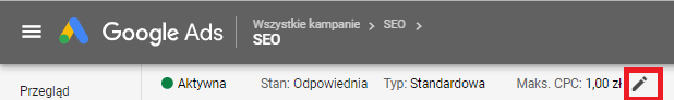 Edytowanie maksymalnych stawek CPC w Google Ads