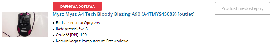 Przykład prezentacji niedostępnych produktów
