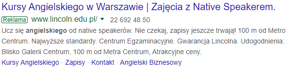 Reklama Google Ads szkoły językowej
