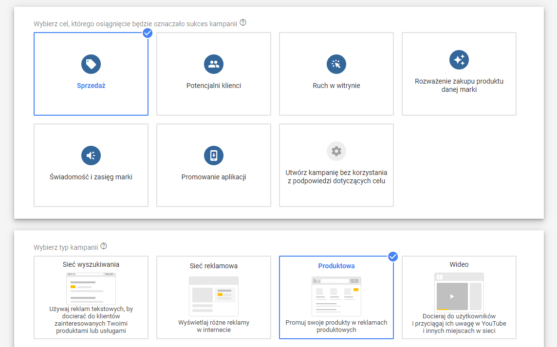 Kampania produktowa w koncie Google Ads